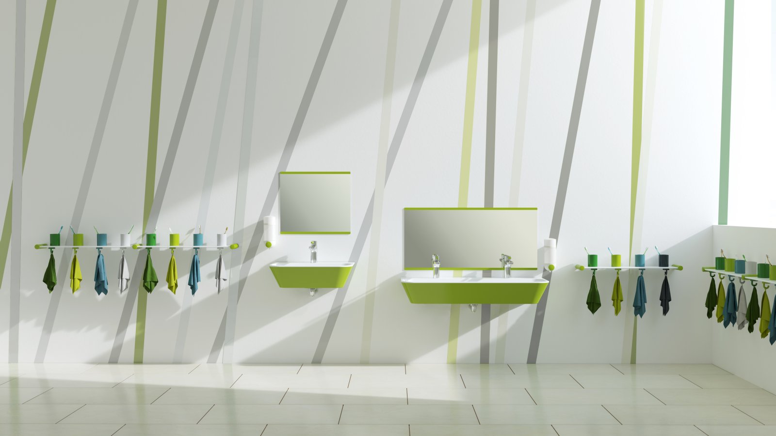 Washbasins for children in the colour green