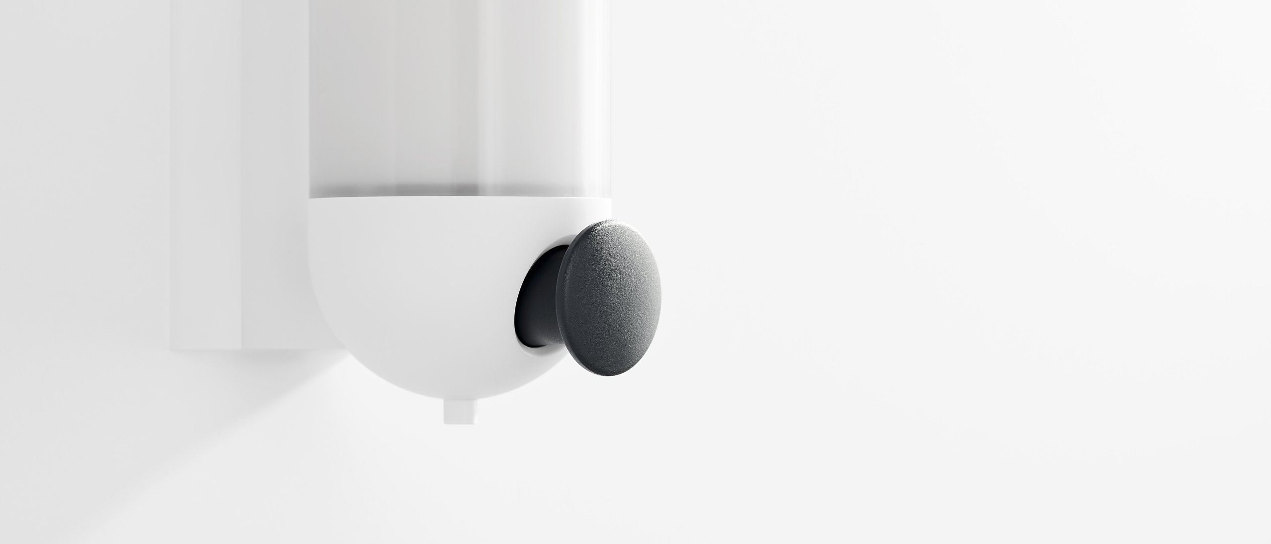 Soap dispenser in the colour signal white and push button in the colour anthracite made of polyamide
