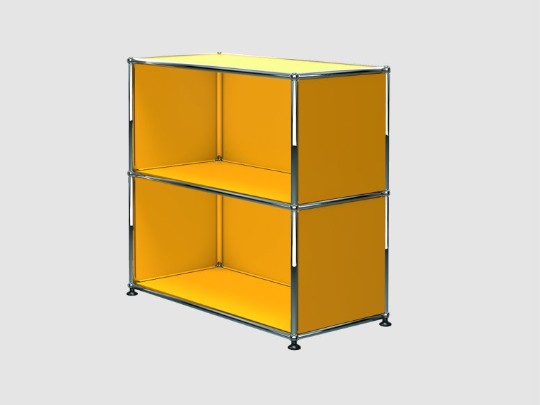 Open cabinet with two compartments in yellow and chrome-plated frame