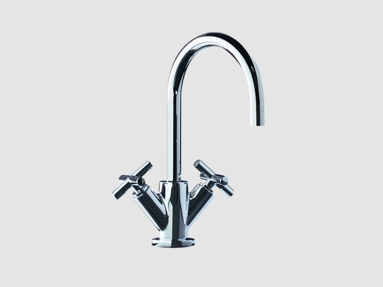 Chrome-plated mixer tap with two cross-handle controls