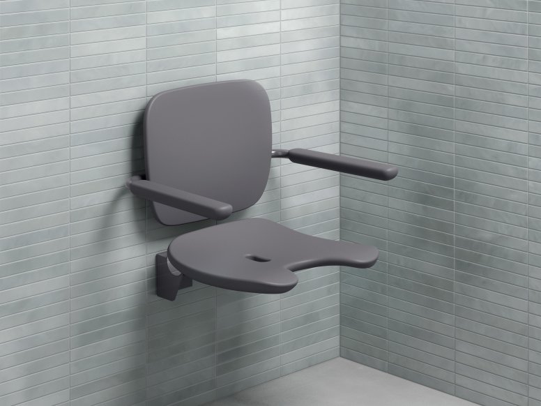 Shower seat with backrest and armrests in the colour anthracite made of hard foam