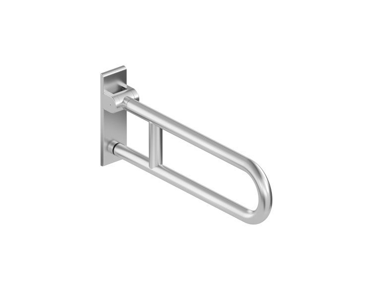 Folding support handle with curved tube made of satin stainless steel