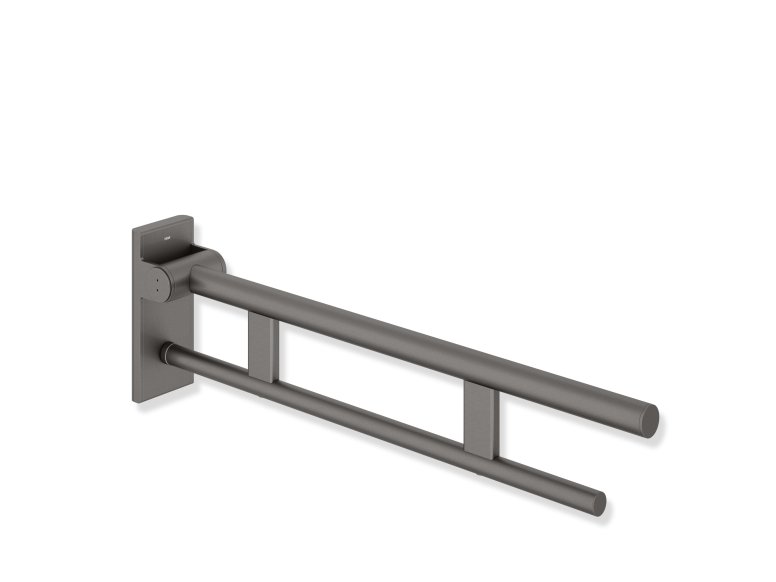Folding support handle with two bars in dark grey matt stainless steel