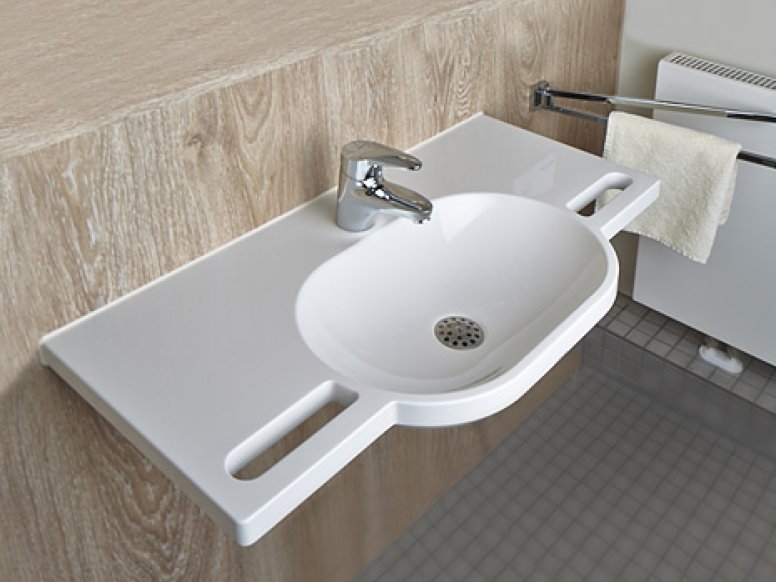 Variable-length washbasin with tap