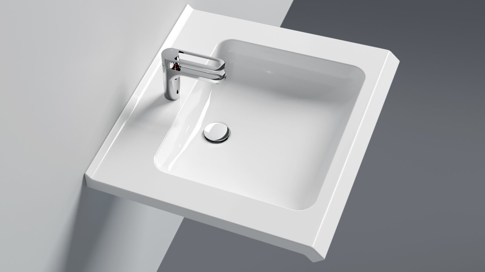 Washbasin with single lever tap in chrome
